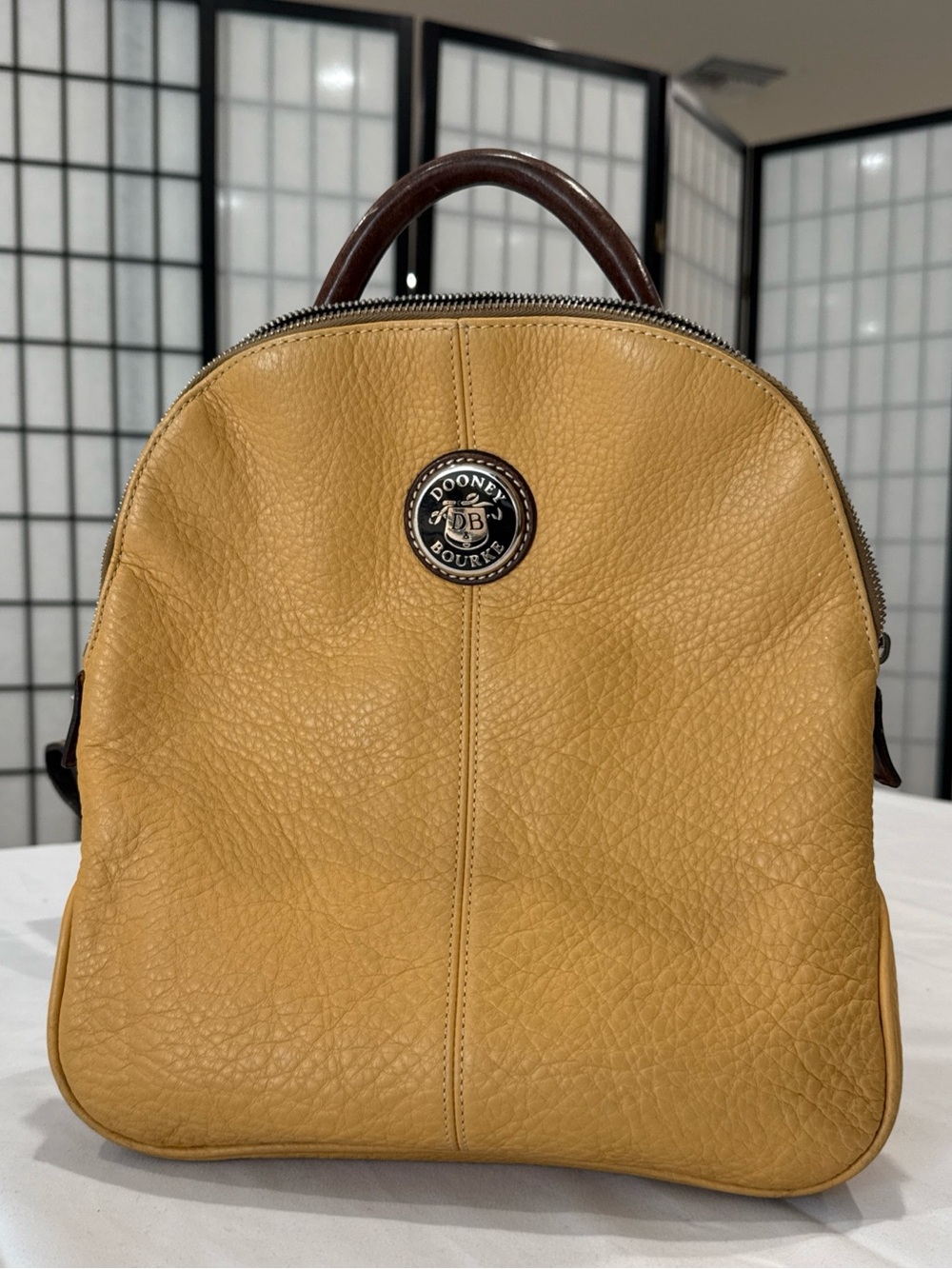 VINTAGE DOONEY&BOURKE AllWeather Pebble Leather Backpack, Mustard Yellow